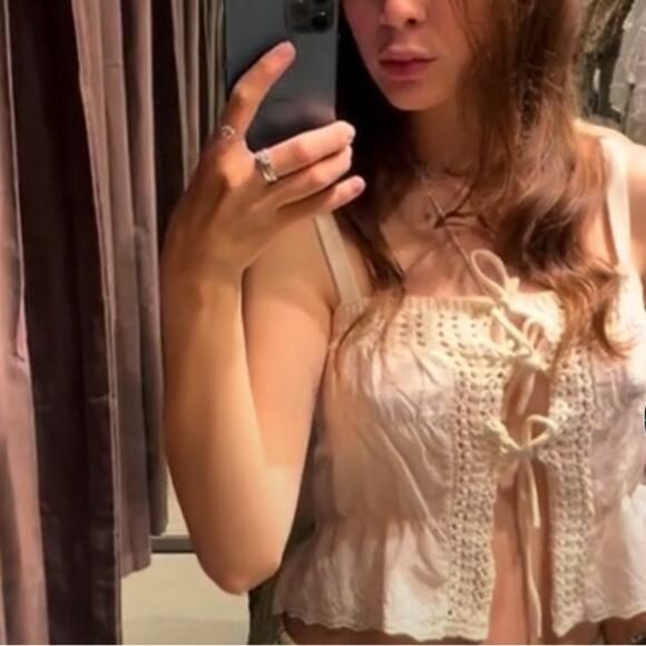 ZARA MIXED KNIT TOP WITH TIES Size Small - Picture 10 of 14